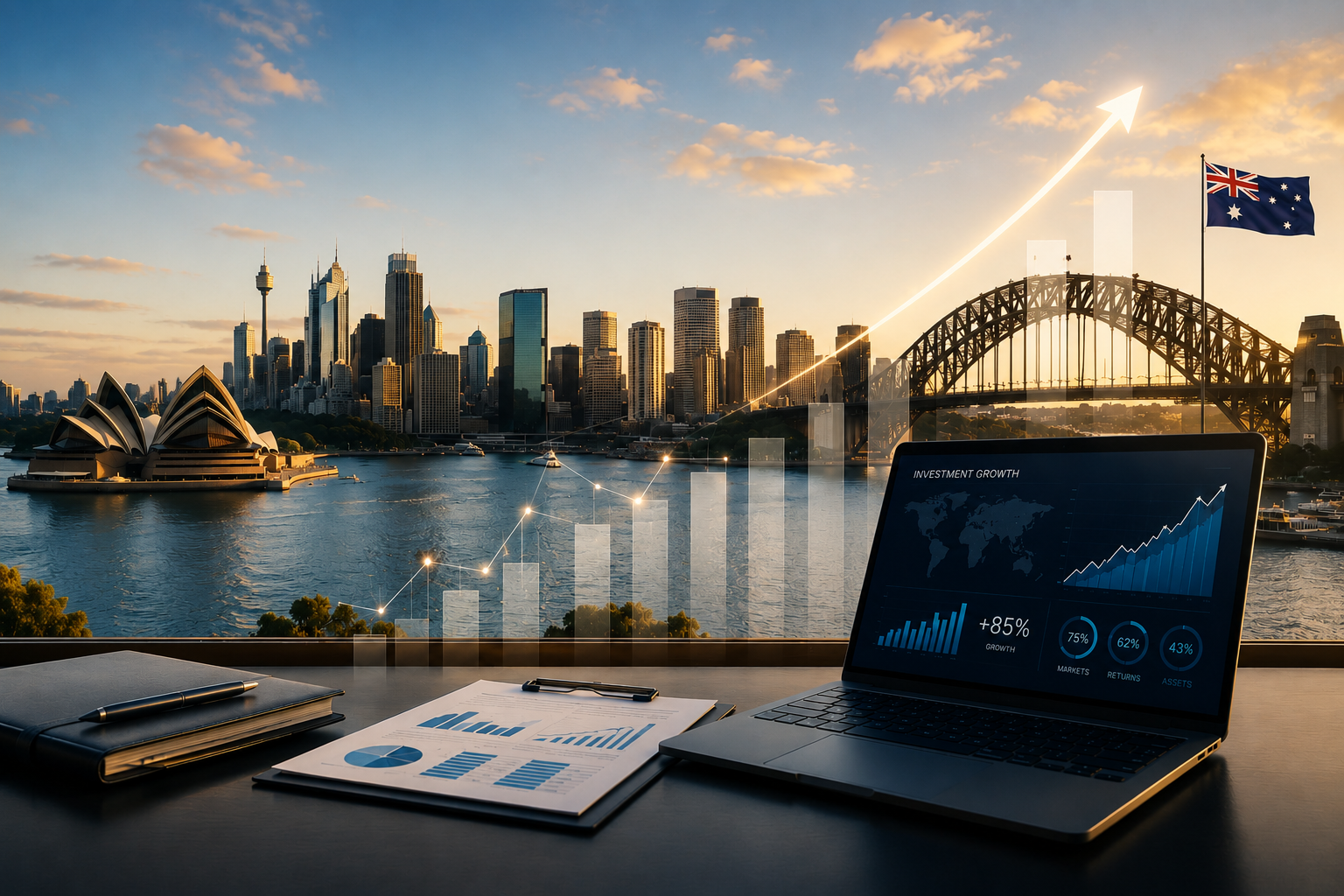 Sydney skyline with Opera House and Harbour Bridge